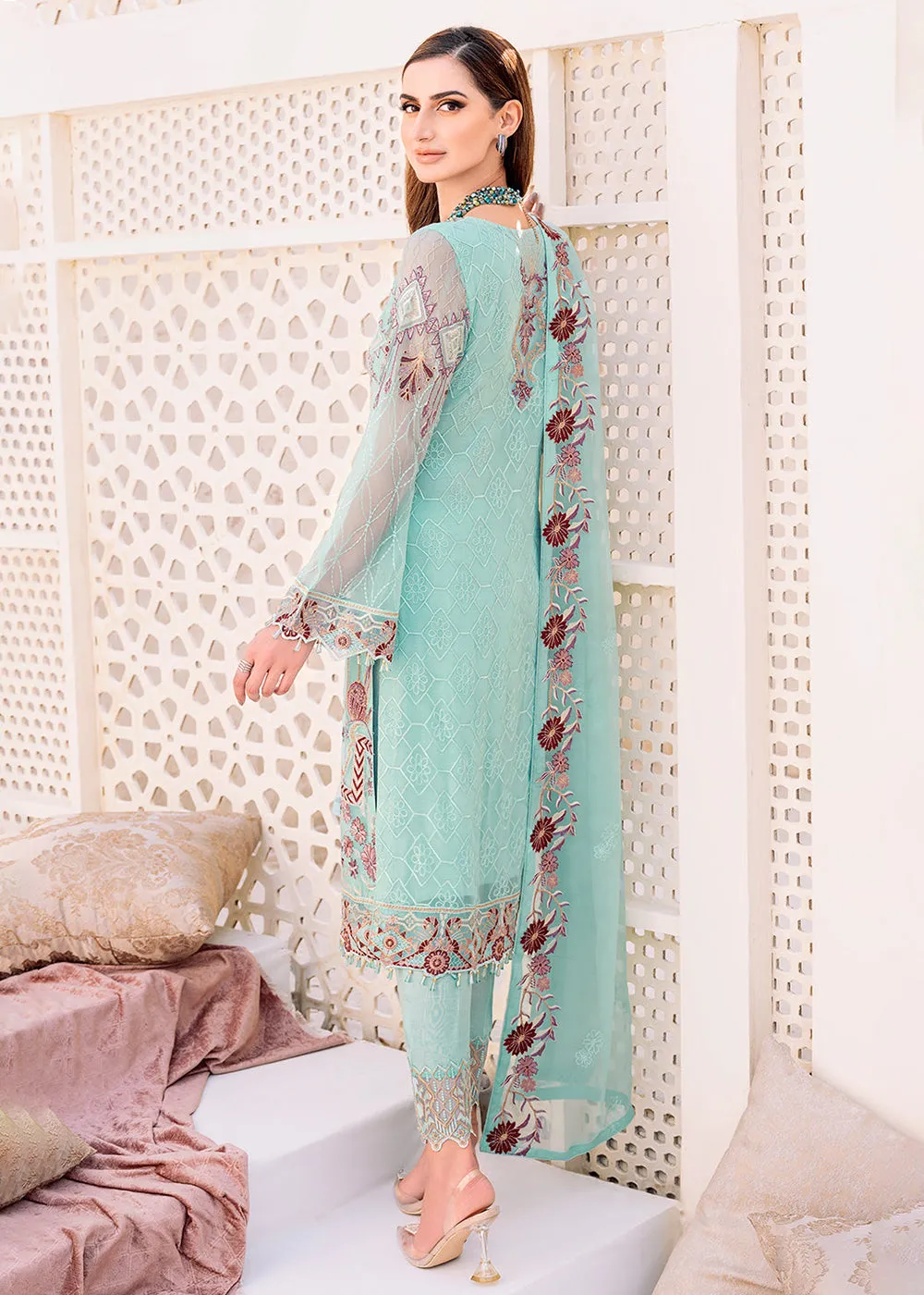 Sky Blue Embroidered Suit - Ramsha Chiffon Vol 23 - #F-2302