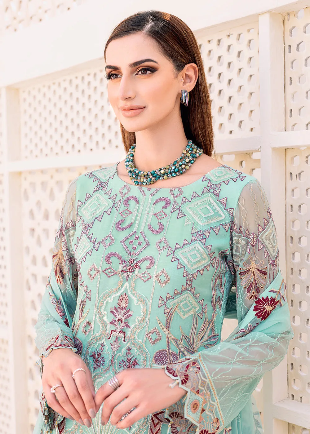 Sky Blue Embroidered Suit - Ramsha Chiffon Vol 23 - #F-2302