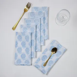 Sky Blue Flower Print Cotton Eco Friendly Table Napkins