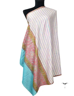 Sky Blue Green and White Embroidery Pashmina Shawl 7359