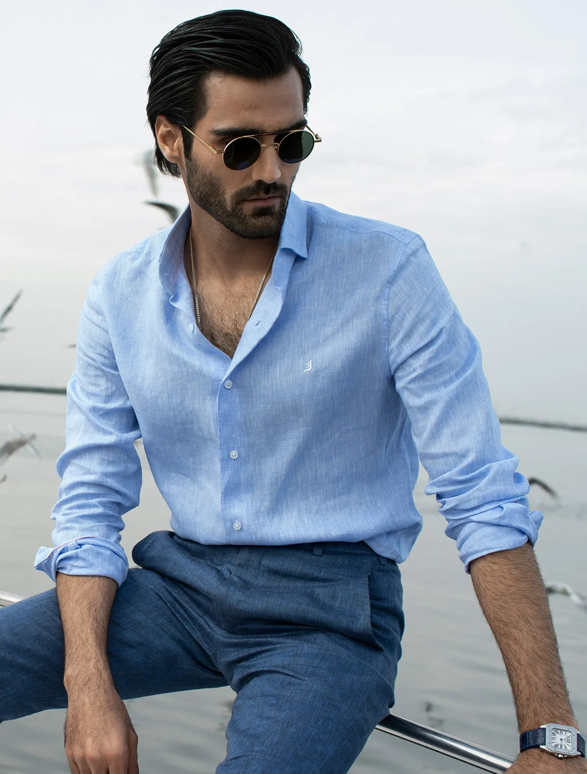 SKY BLUE LINEN SHIRT