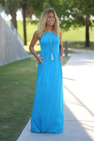 Sky Blue Maxi Dress with Pockets