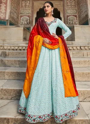 Sky Blue Multi Embroidered Anarkali Gown