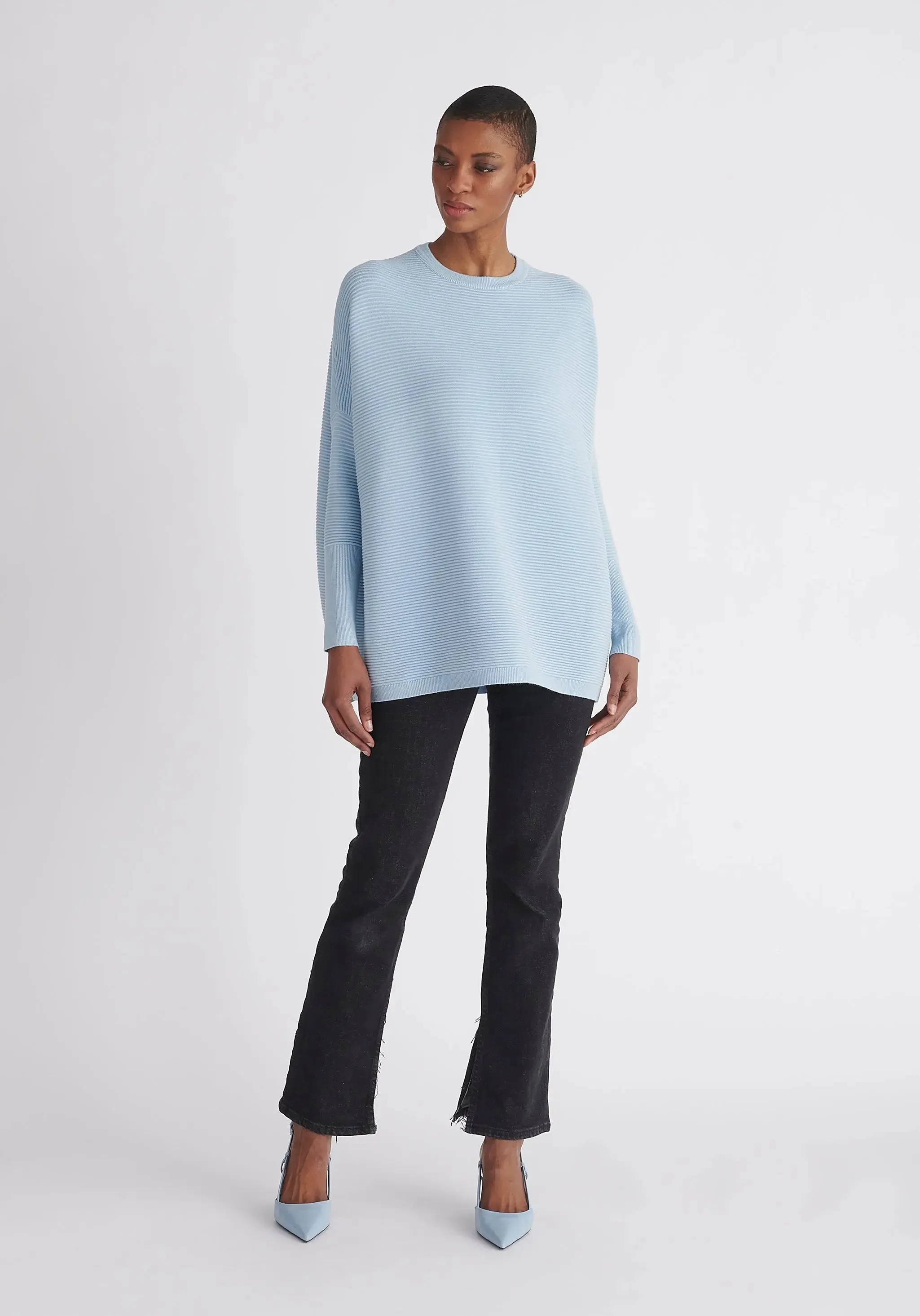 Sky Blue Paisie Ribbed Jumper