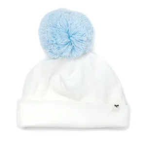 Sky Blue Pom Hat-Cream