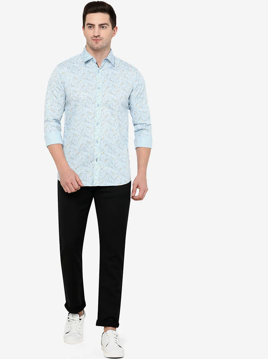 Sky Blue Printed Slim Fit Semi Casual Shirt | JadeBlue