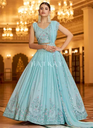 Sky Blue Sequence Embroidered Traditional Lehenga Choli