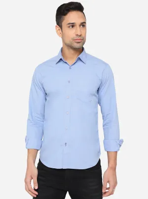 Sky Blue Solid Slim Fit Semi Casual Shirt | Greenfibre