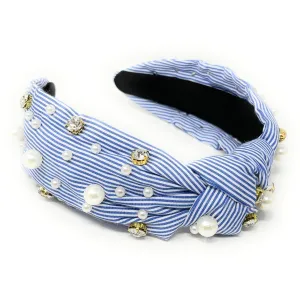 Sky Blue Striped Knot Headband