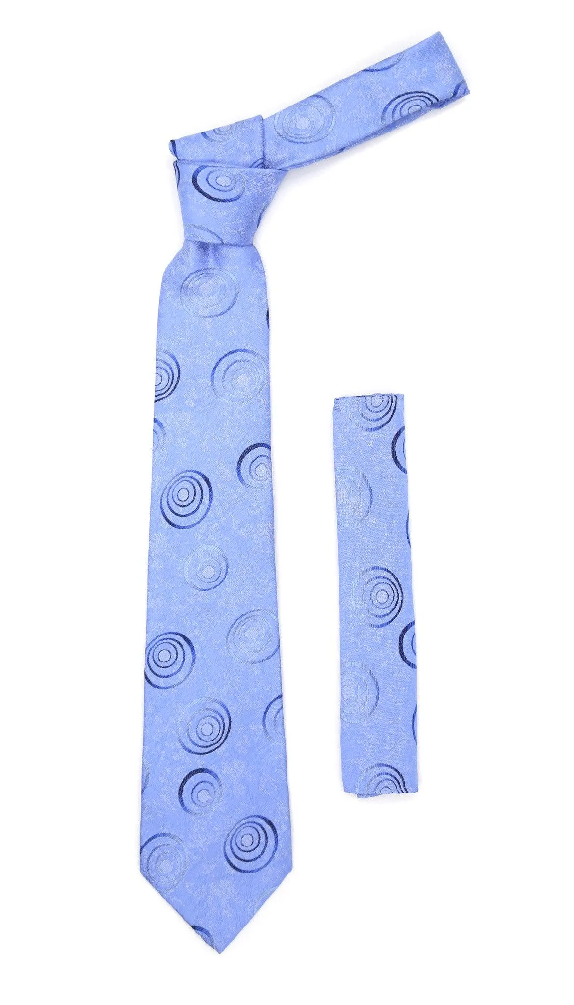 Sky Blue Swirl Design Necktie with Handkerchief Set