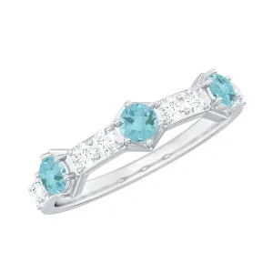 Sky Blue Topaz and Diamond Minimal Half Eternity Ring