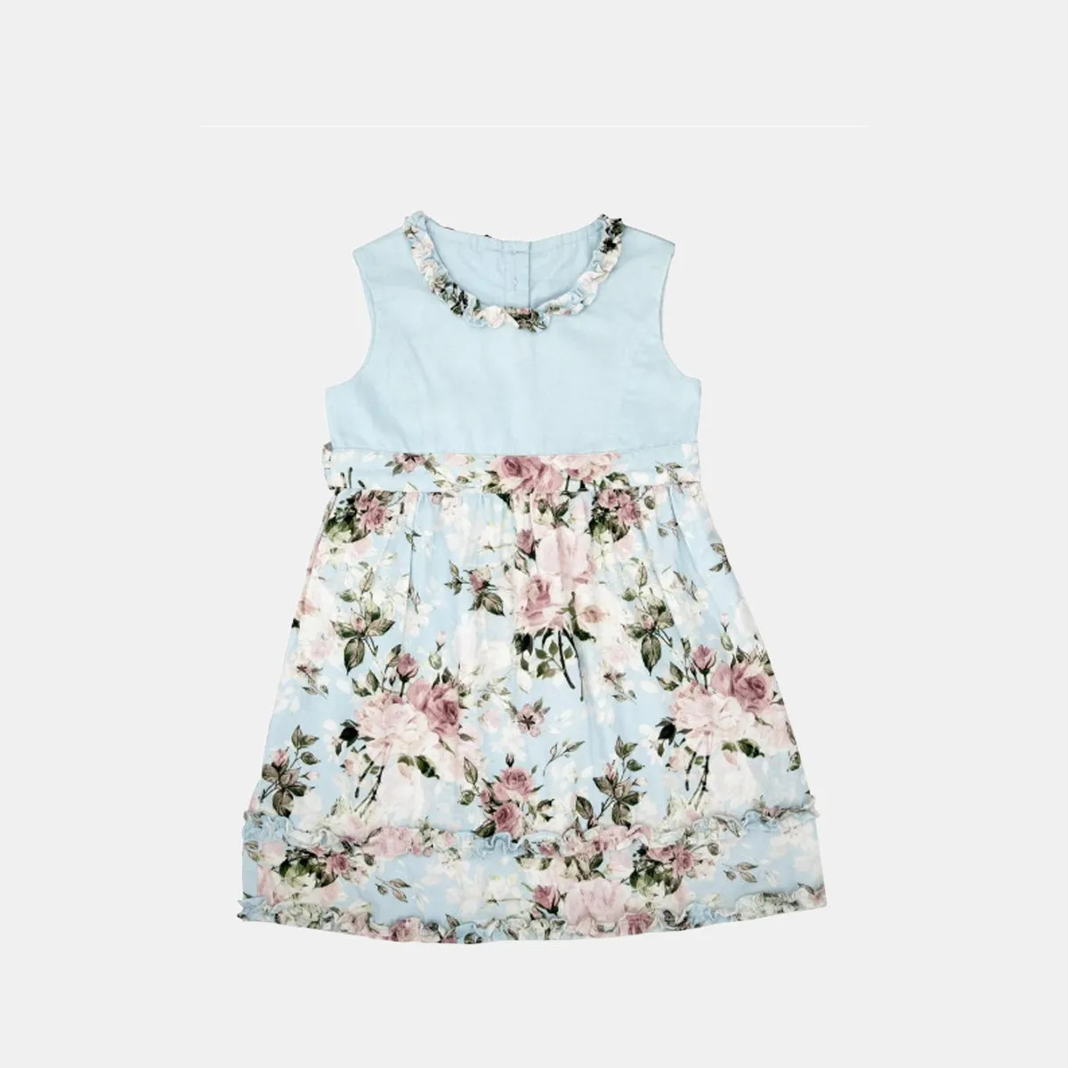 Sky Blue Vintage Floral Organic Cotton Dress