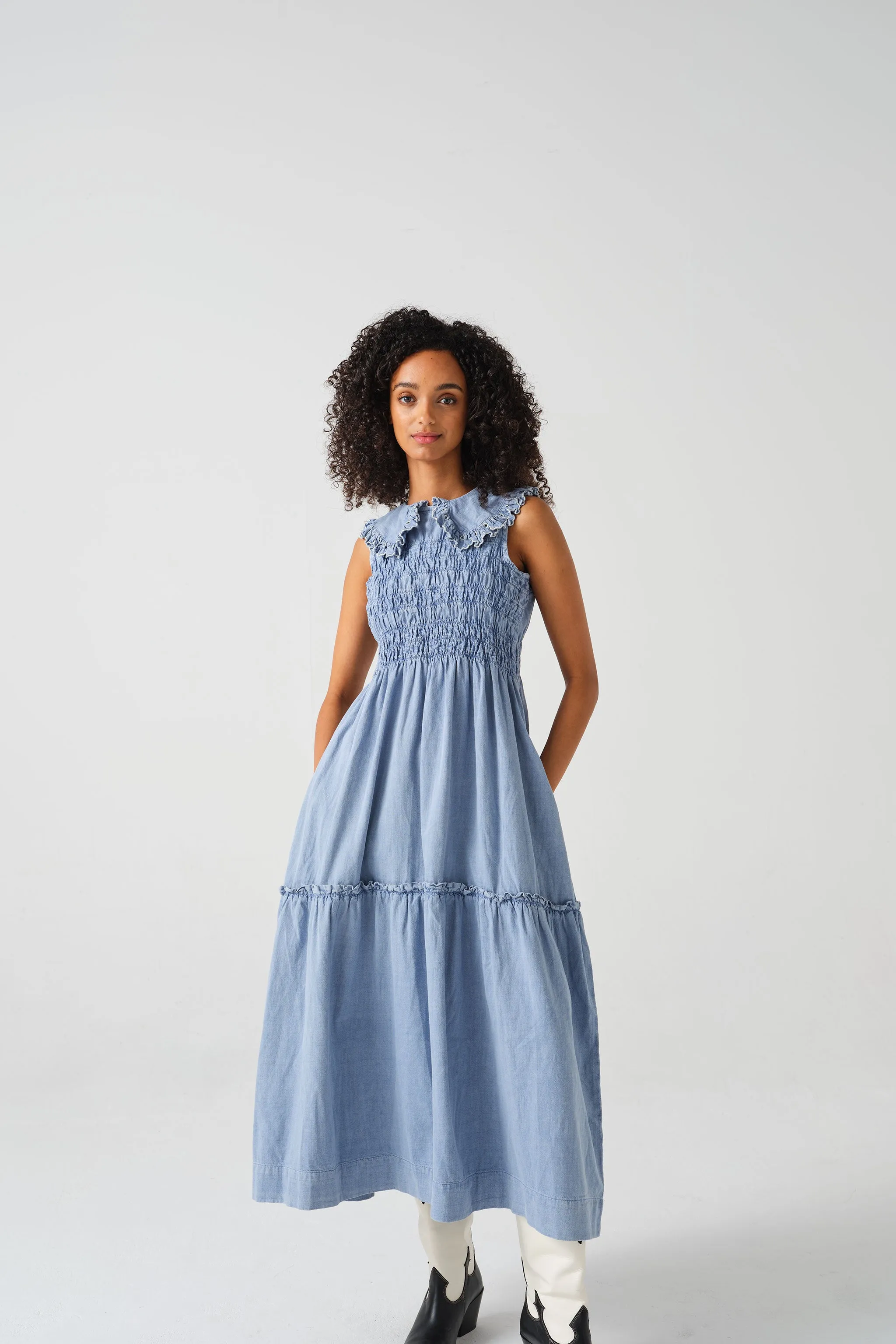 Sky Dress in Chambray Blue