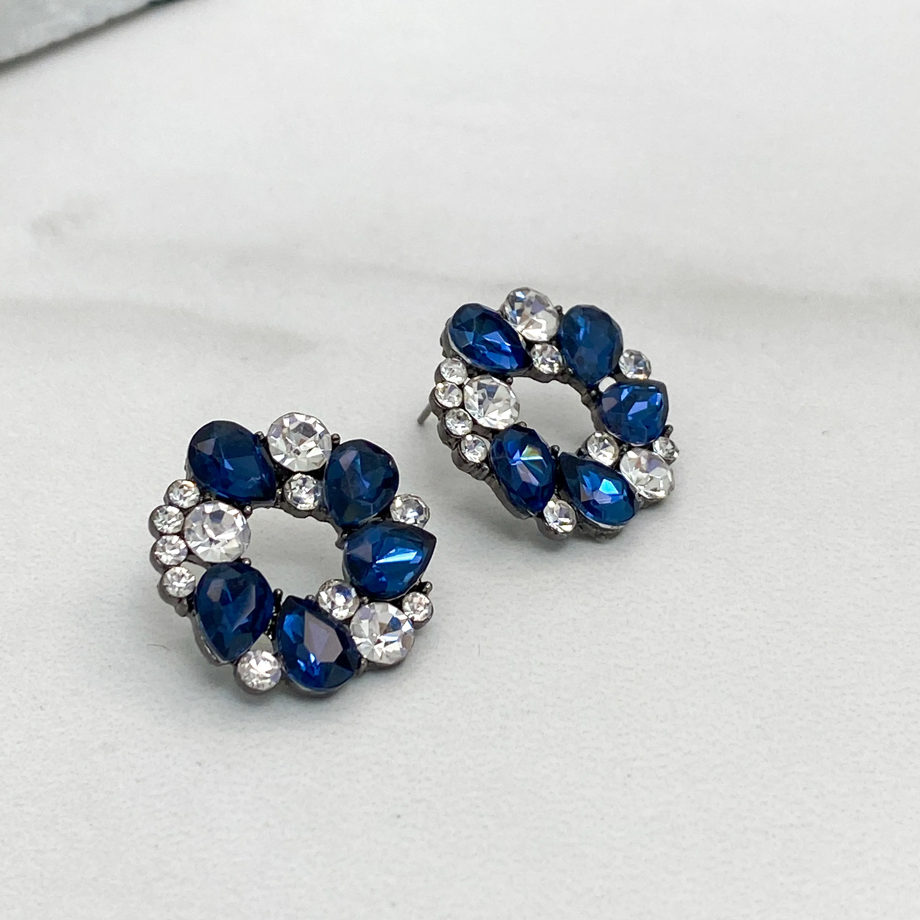 SKY Navy Blue Rhinestone Stud Earrings