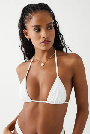 Sky Triangle Ribbed Bikini Top - White