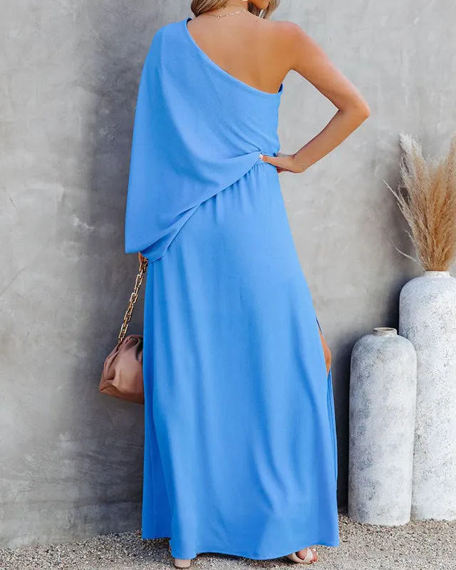 Slanted Neck Off Shoulder Side Slit Elegant Dress