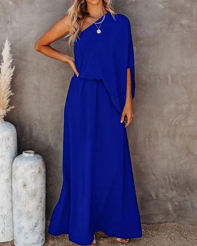 Slanted Neck Off Shoulder Side Slit Elegant Dress