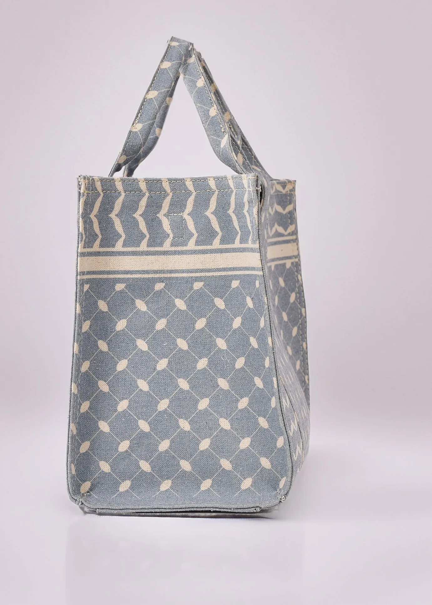 Slate Blue and Cream Keffiyeh Pattern Medium Tote - Durable Cotton Canvas