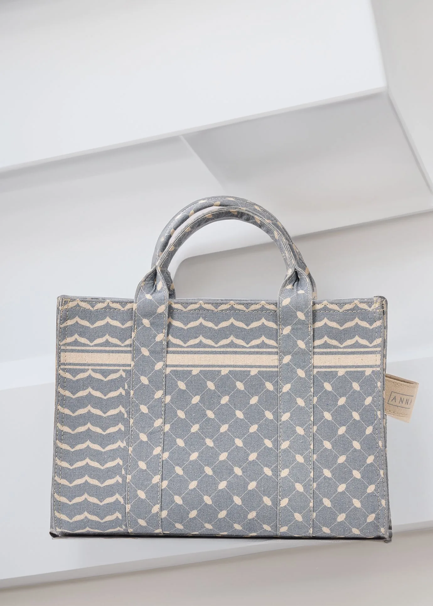 Slate Blue and Cream Keffiyeh Pattern Medium Tote - Durable Cotton Canvas