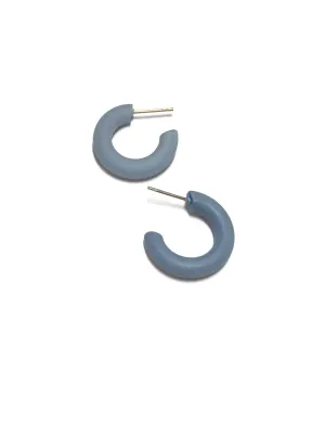 Slate Blue Grey Tiny Tube Hoop Earrings