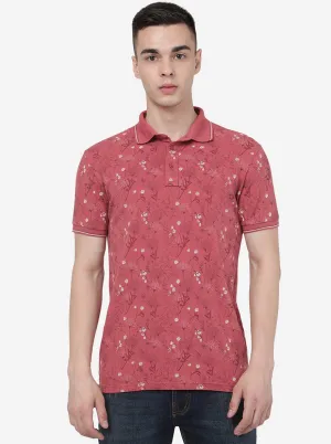 Slate Rose Pink Printed Slim Fit Polo T-Shirt | JadeBlue