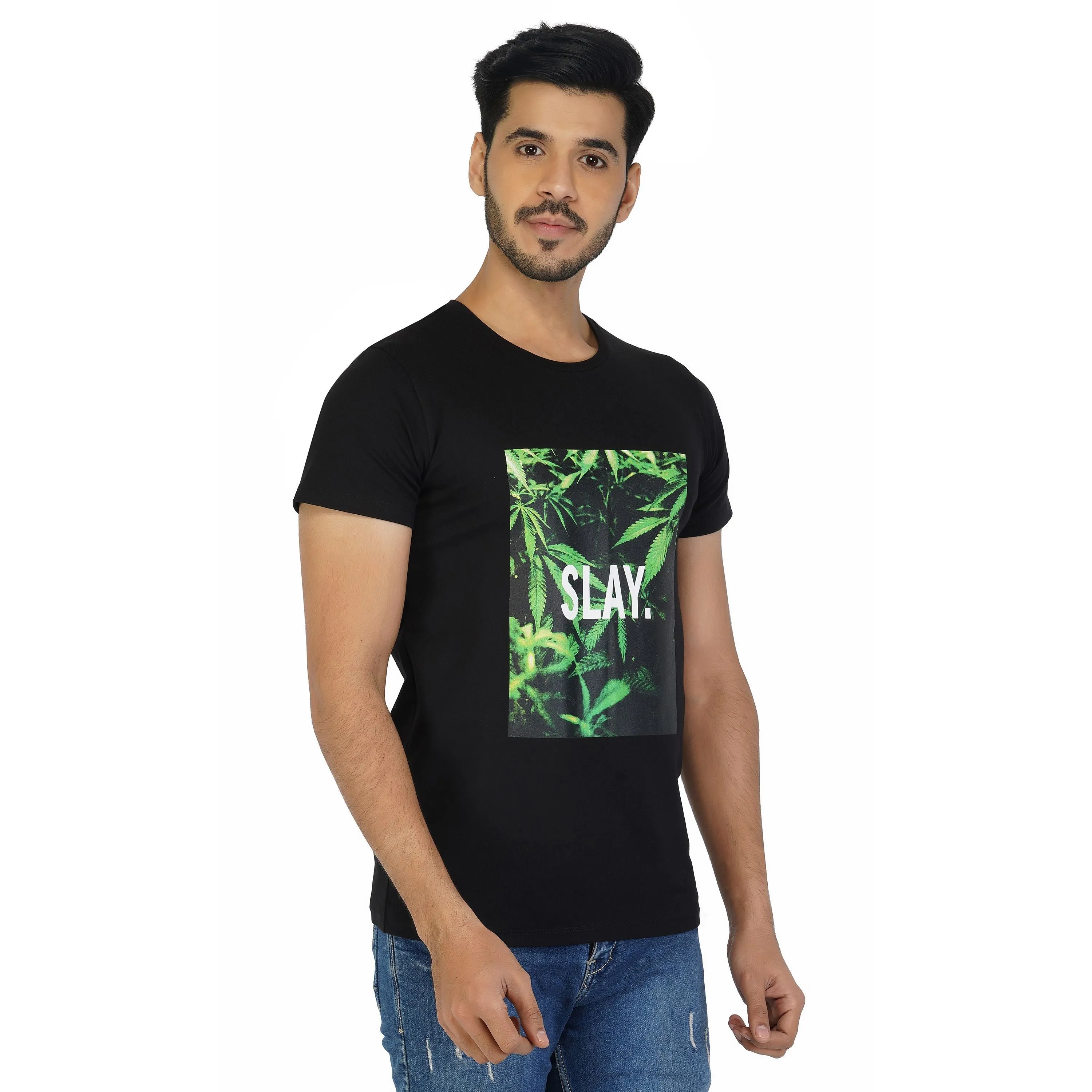 SLAY. Men's 4/20 Edition Ganja Leaves Print T-shirt