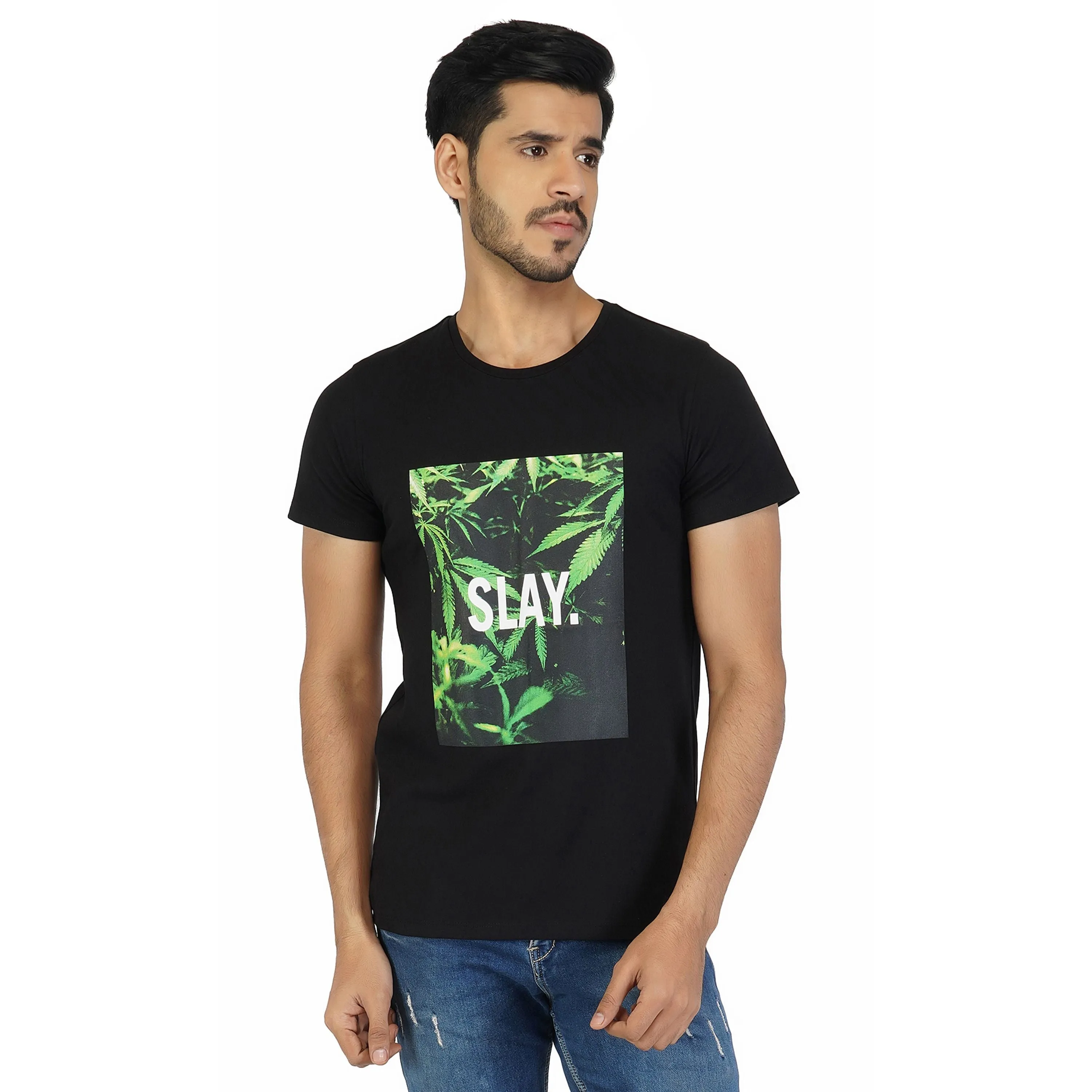 SLAY. Men's 4/20 Edition Ganja Leaves Print T-shirt