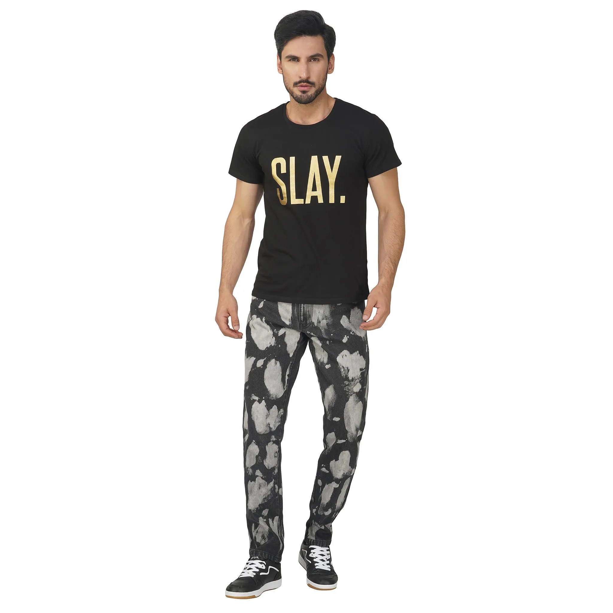 SLAY. Men's Black & White Tie Dye Denim Jeans