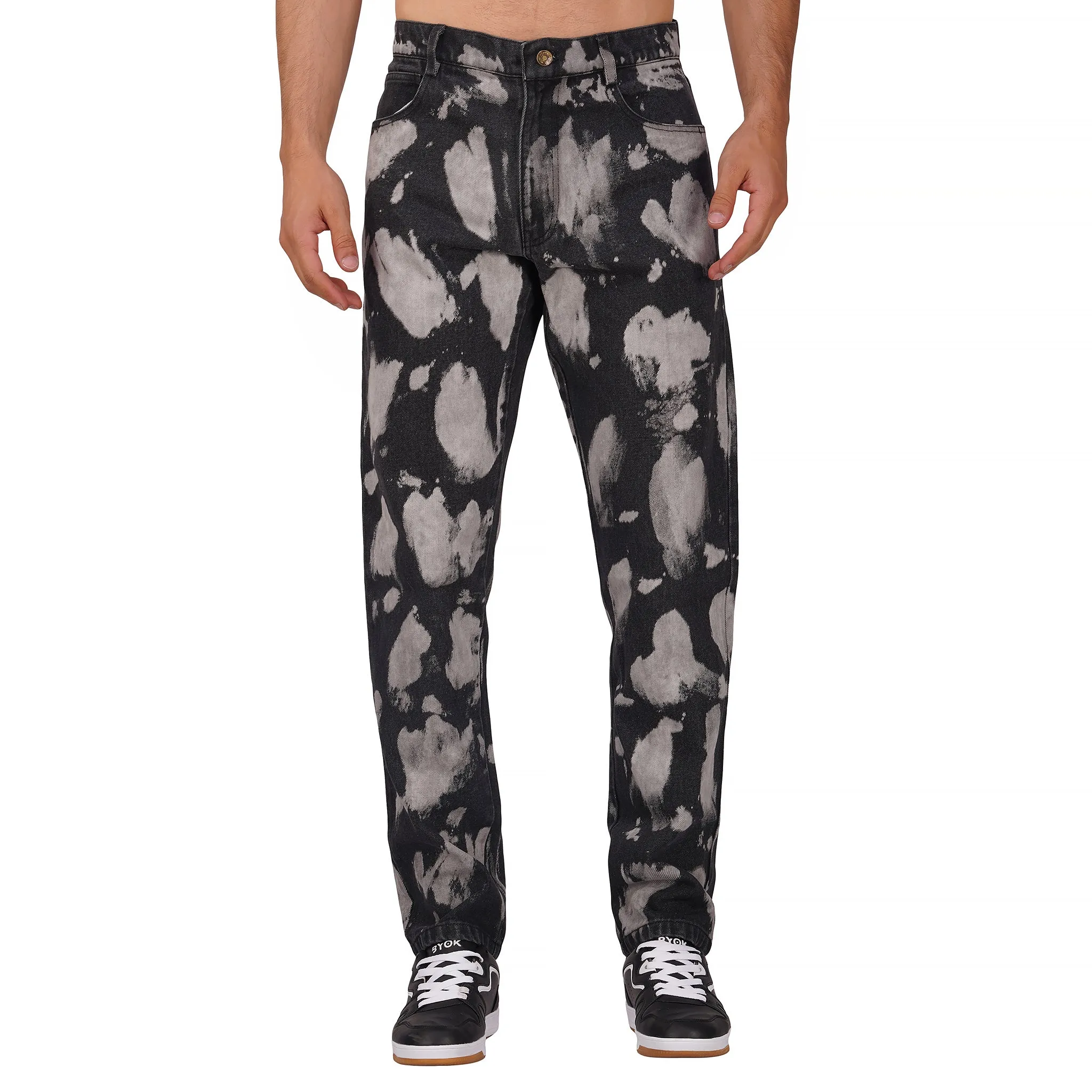 SLAY. Men's Black & White Tie Dye Denim Jeans