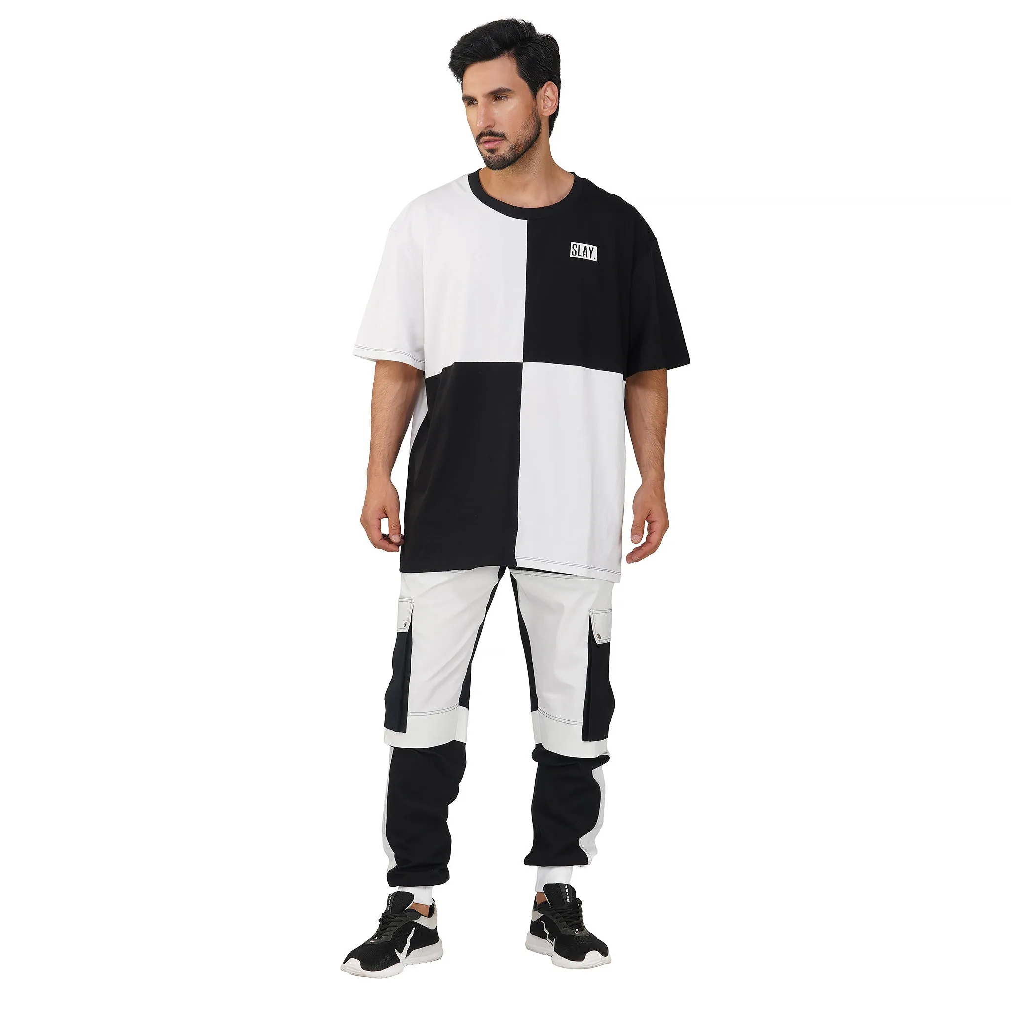 SLAY. Men's Colorblock Black & White Utility Cargo Pants