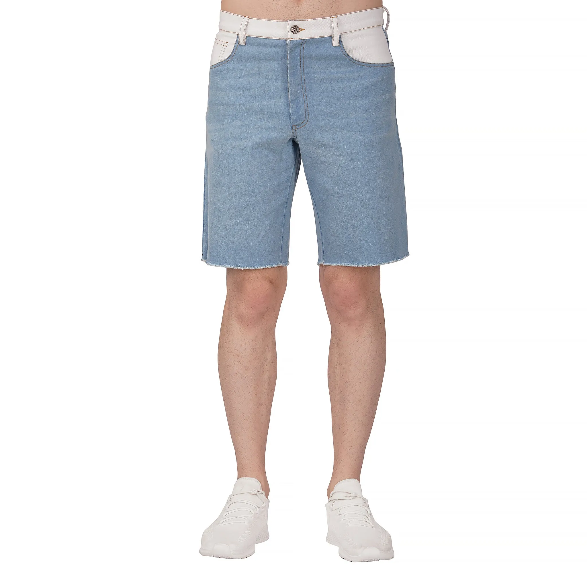 SLAY. Men's Enzyme Washed Denim Shorts with White Waist Border