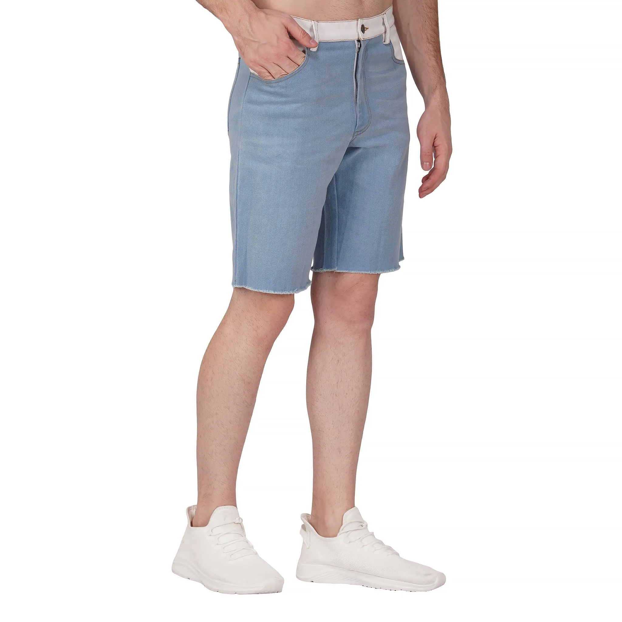 SLAY. Men's Enzyme Washed Denim Shorts with White Waist Border