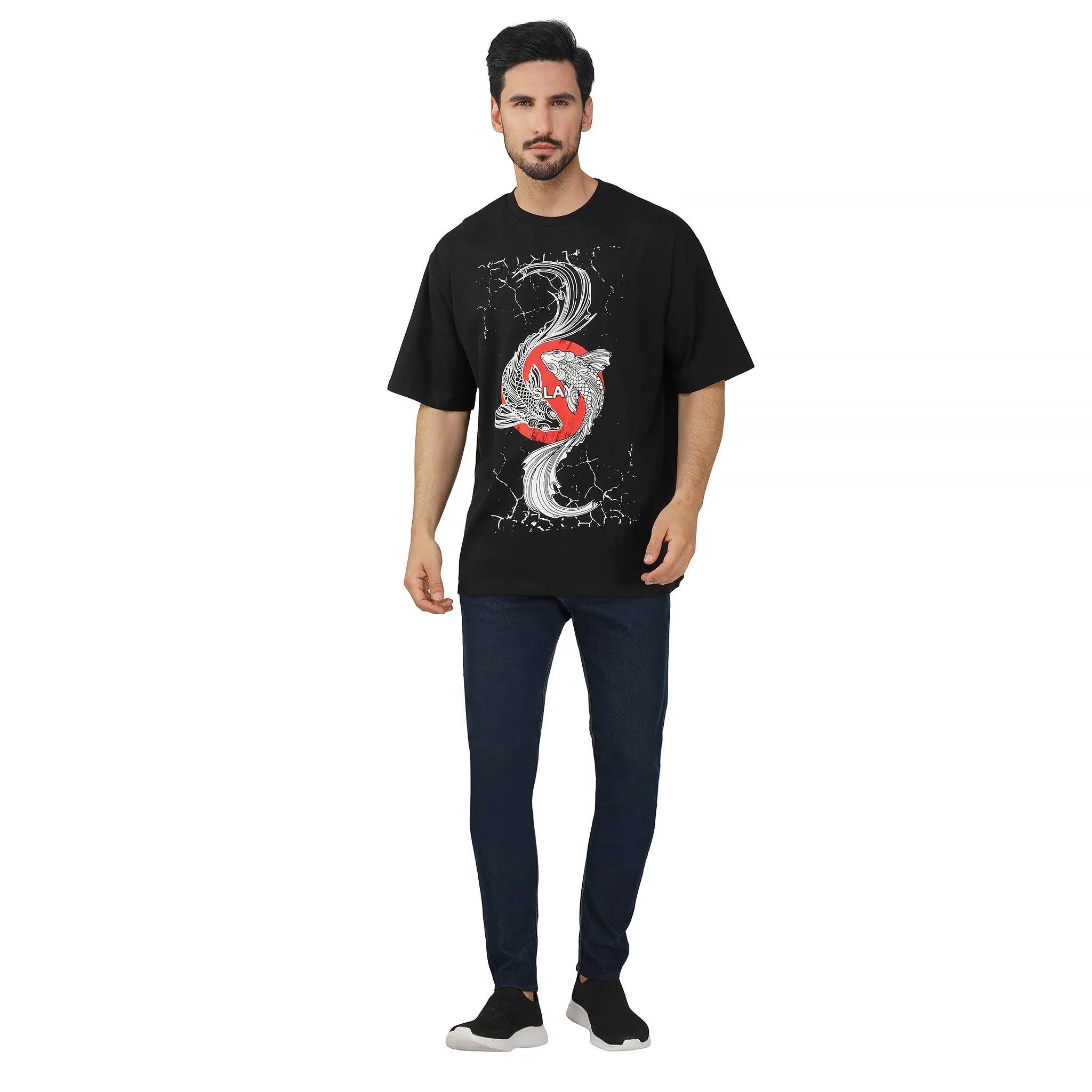 SLAY. Men's "Koi Fish Yin Yang" Oversized Drop shoulder T shirt