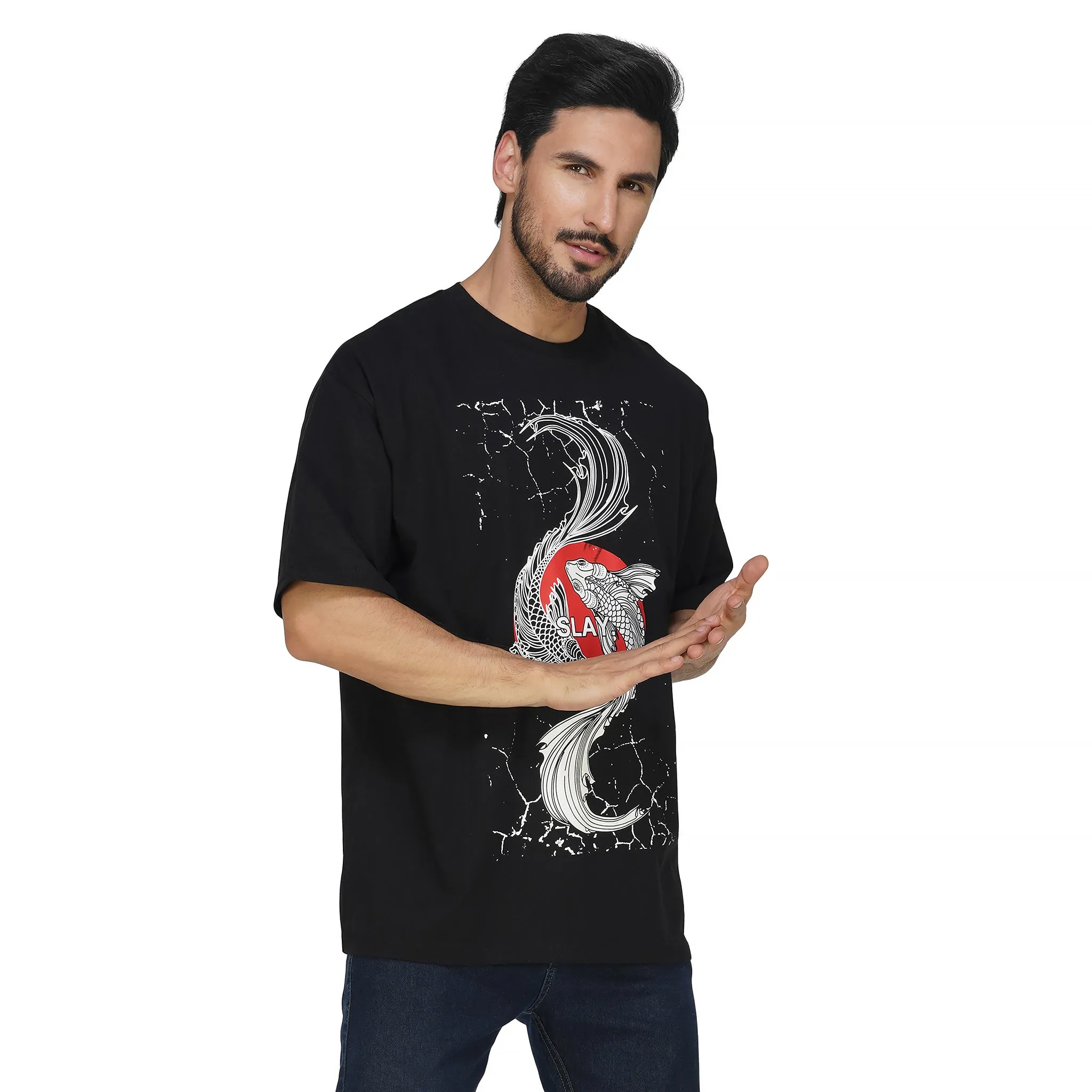 SLAY. Men's "Koi Fish Yin Yang" Oversized Drop shoulder T shirt