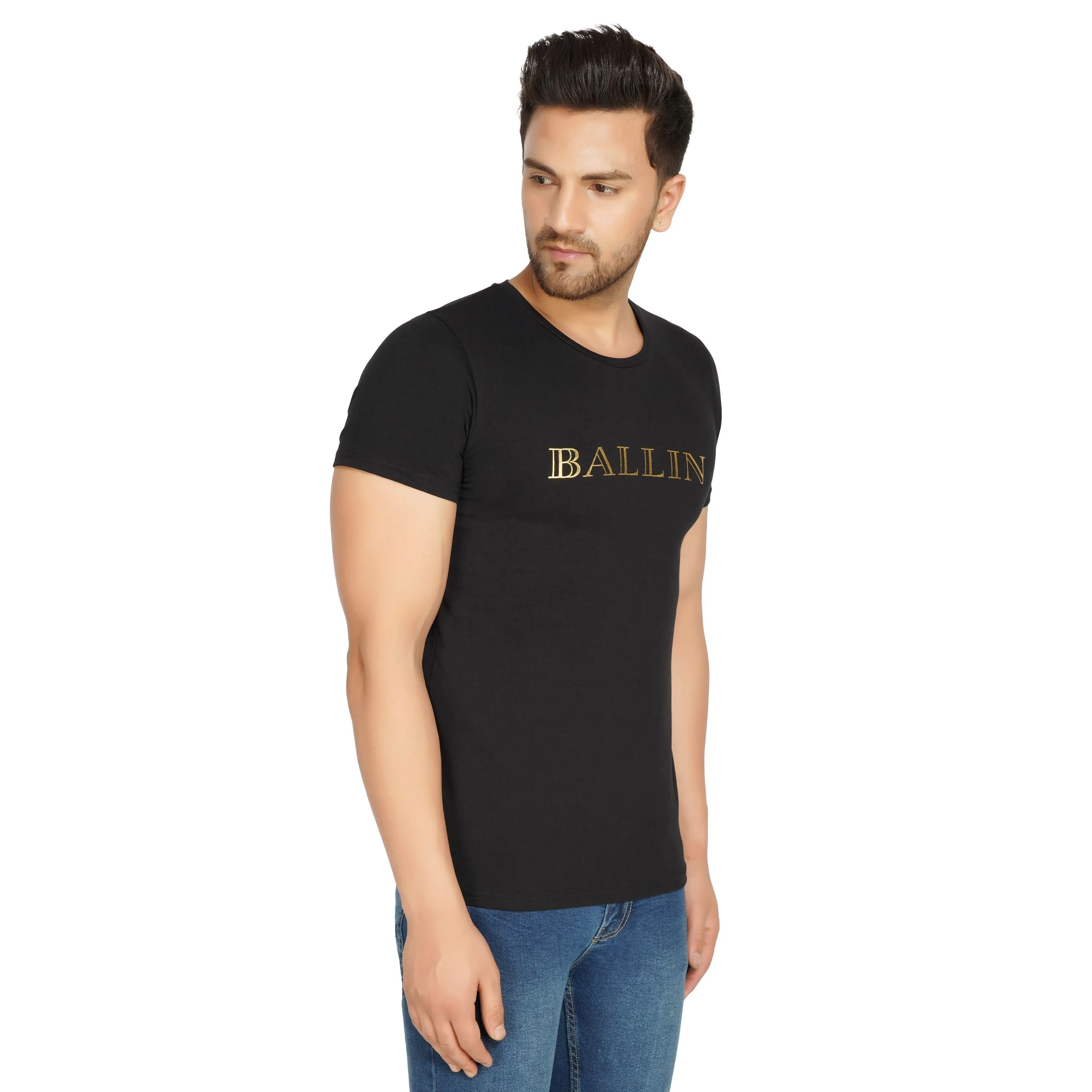 SLAY. Men's T-shirt Black Gold Foil Reflective Print BALLIN' Edition