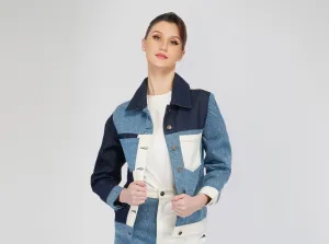 SLAY. Women's Blue White Colorblock Denim Jacket