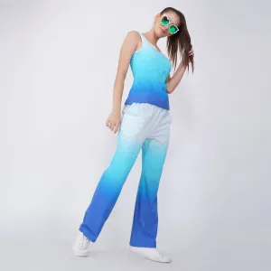 SLAY. Women's White to Blue Ombre Tank Top & Pants Co-ord Set