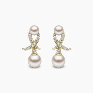 Sleek 18K Gold Akoya Pearl and Diamond Motif Earrings