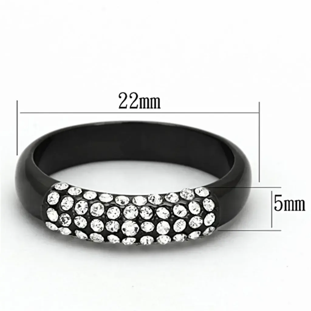 Sleek Cobalt Black Brass Ring with Clear Top Grade Crystals, Night Out Jewelry, High-Impact Look