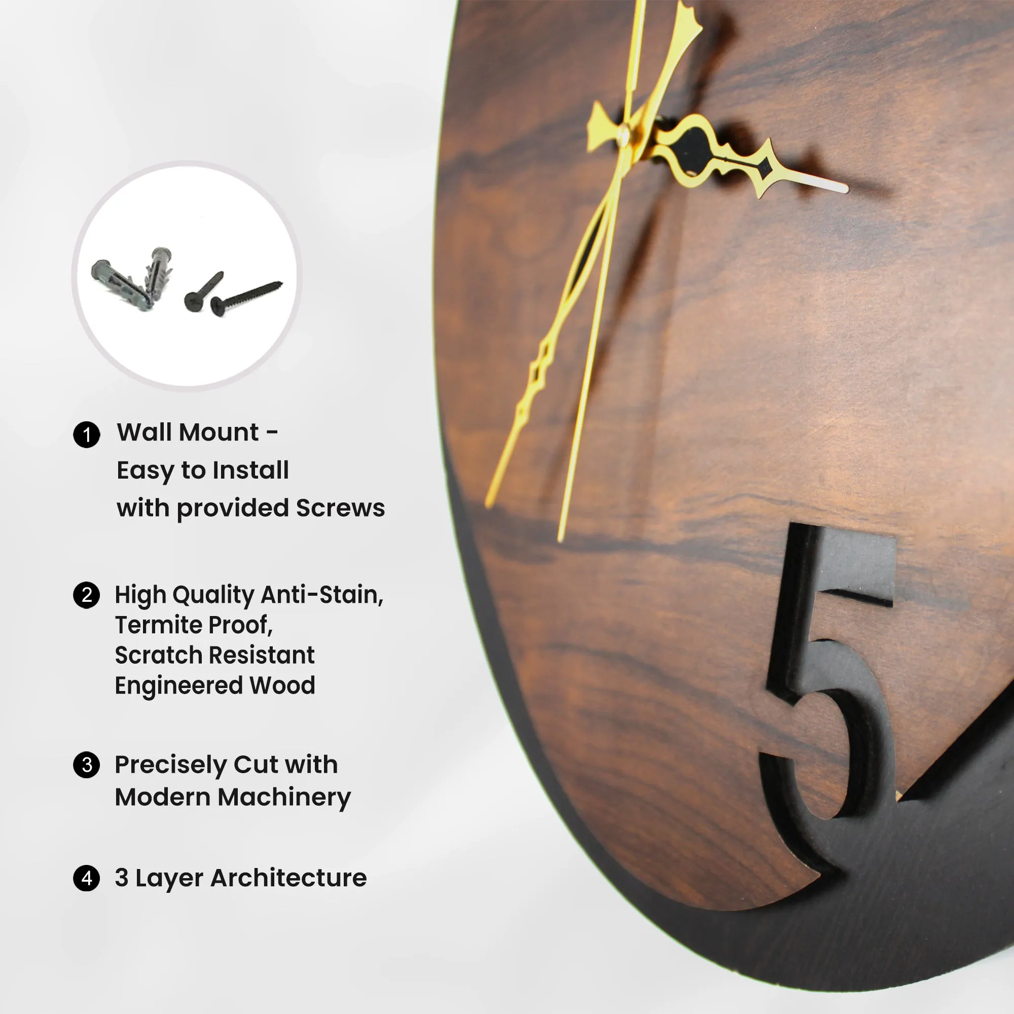 Sleek Modern Clock with Oversized Numerals on a Wooden Disk