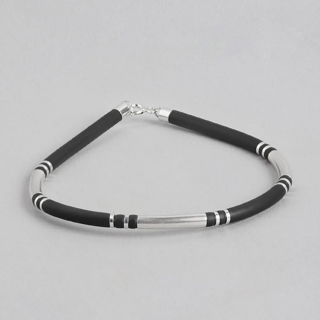 Sleek Radiance Rhodium-Plated 925 Sterling Silver Bracelet for Him