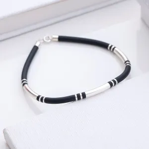 Sleek Radiance Rhodium-Plated 925 Sterling Silver Bracelet for Him