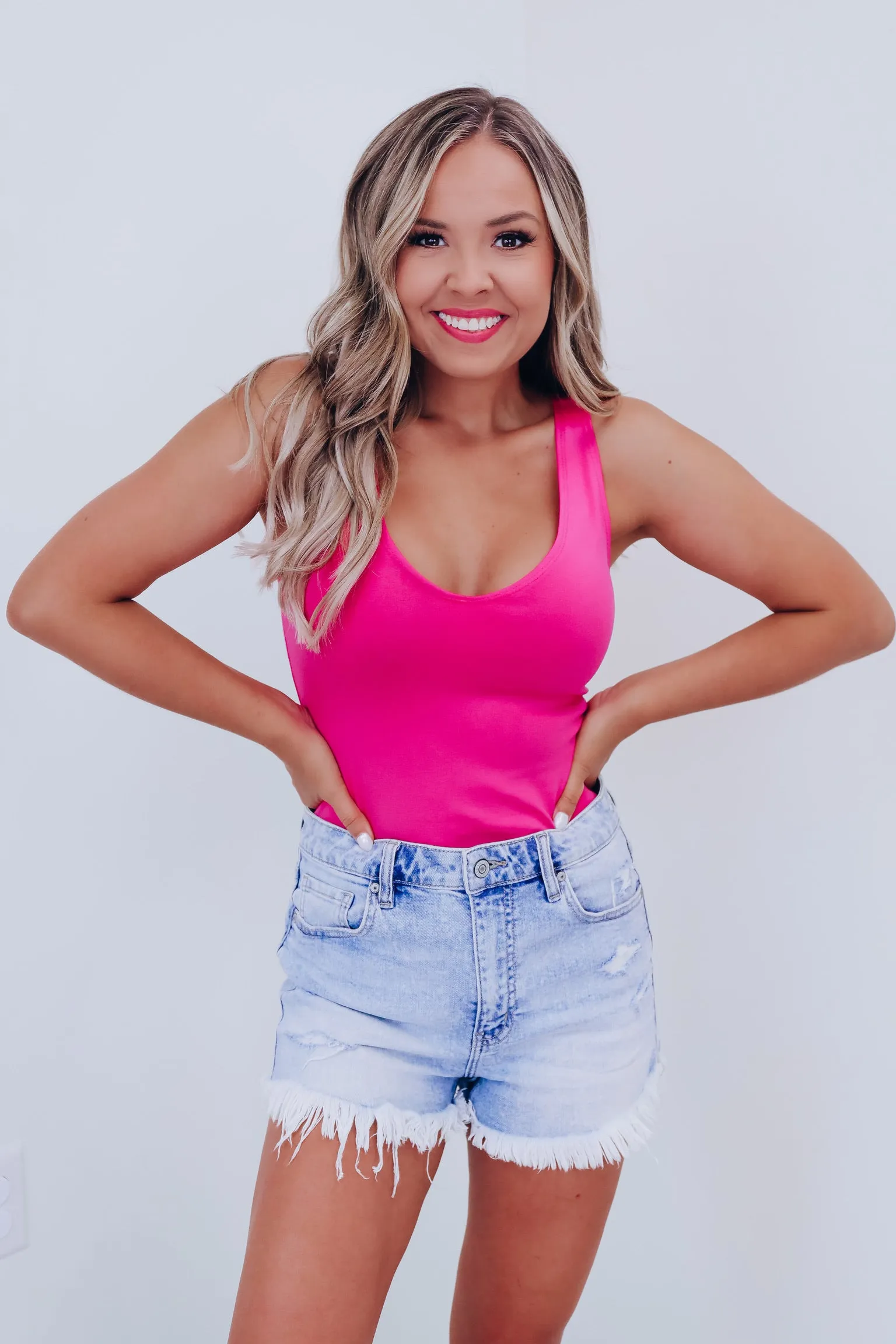 Sleek Sleeveless V-Neck Bodysuit - Pink