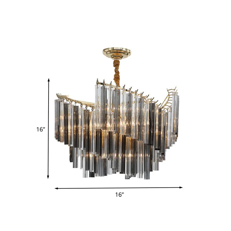 Sleek Smoke Gray Chandelier - Postmodern Spiral Design, Crystal Rods - Perfect for Living Room Lighting - 5/10 Heads Hang Lamp