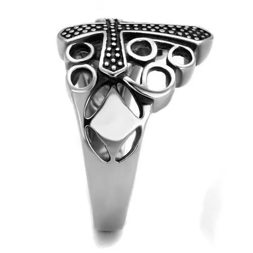 Sleek Stainless Steel Cross Ring with Jet Black Epoxy - A Symbolic Valentine's Gift