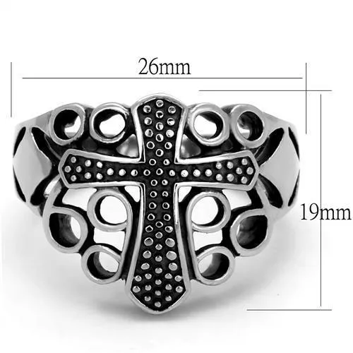 Sleek Stainless Steel Cross Ring with Jet Black Epoxy - A Symbolic Valentine's Gift