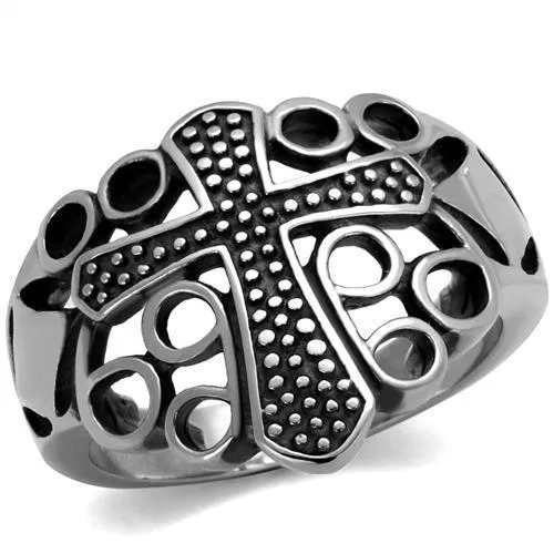 Sleek Stainless Steel Cross Ring with Jet Black Epoxy - A Symbolic Valentine's Gift