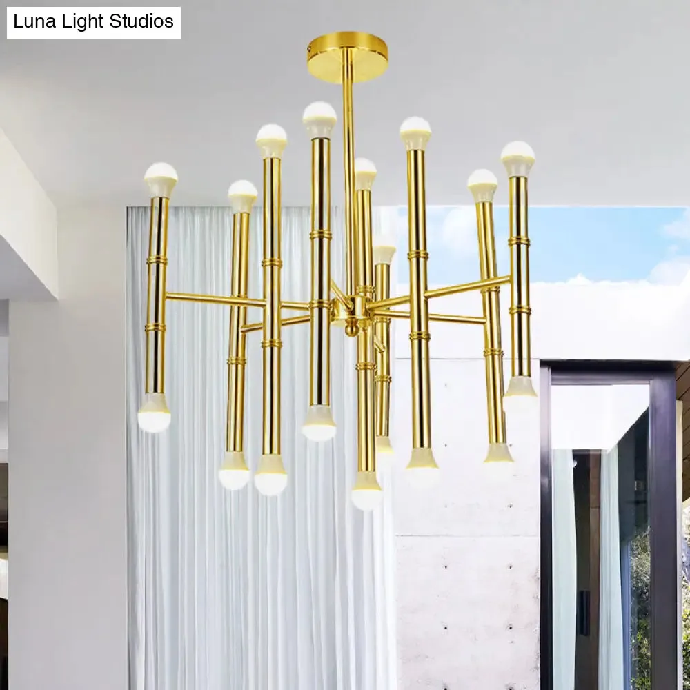 Sleek Tube Chandelier Gold Pendant Light - Modern Metallic 18-Bulb Ceiling Fixture for Living Room