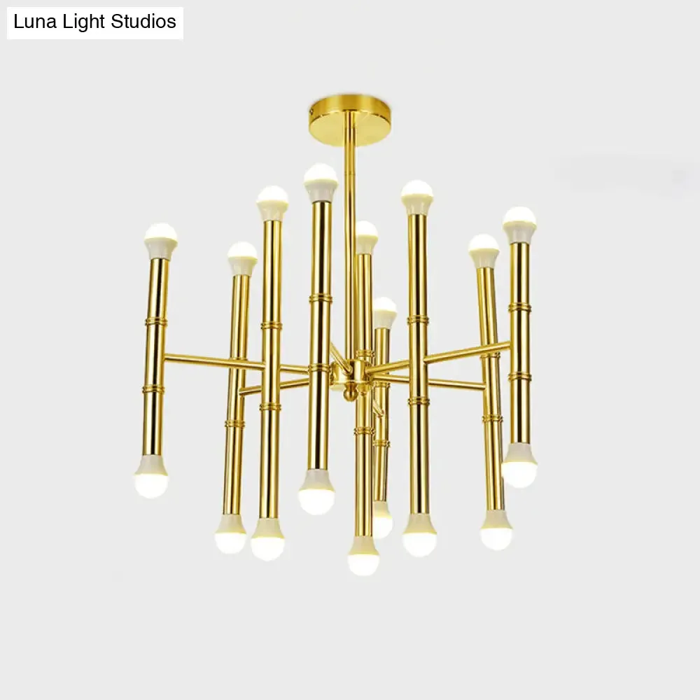 Sleek Tube Chandelier Gold Pendant Light - Modern Metallic 18-Bulb Ceiling Fixture for Living Room