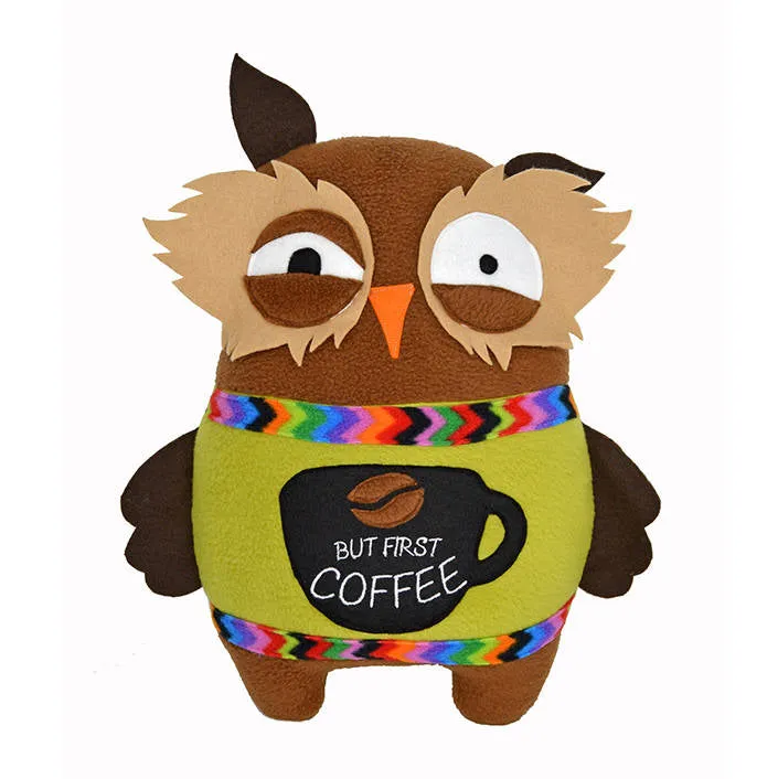 Sleep deprived owl coffee lover plush toy